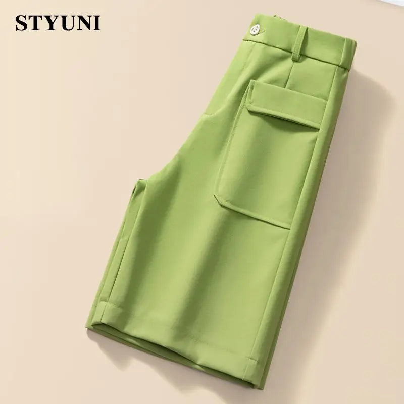Solid Casual Straight Wide-Leg Korean Fashion Women's Shorts