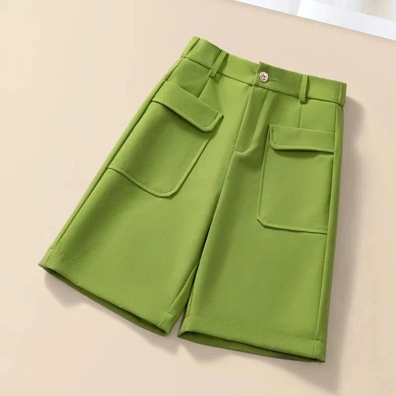 Solid Casual Straight Wide-Leg Korean Fashion Women's Shorts