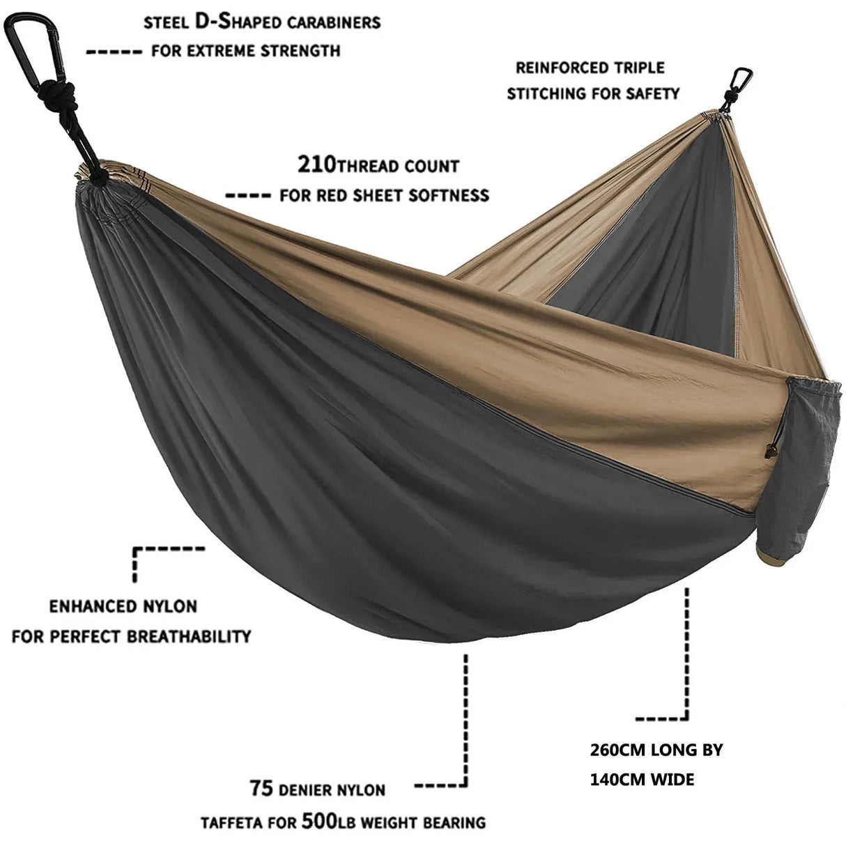 Solid Color Parachute Hammock with Hammock straps and