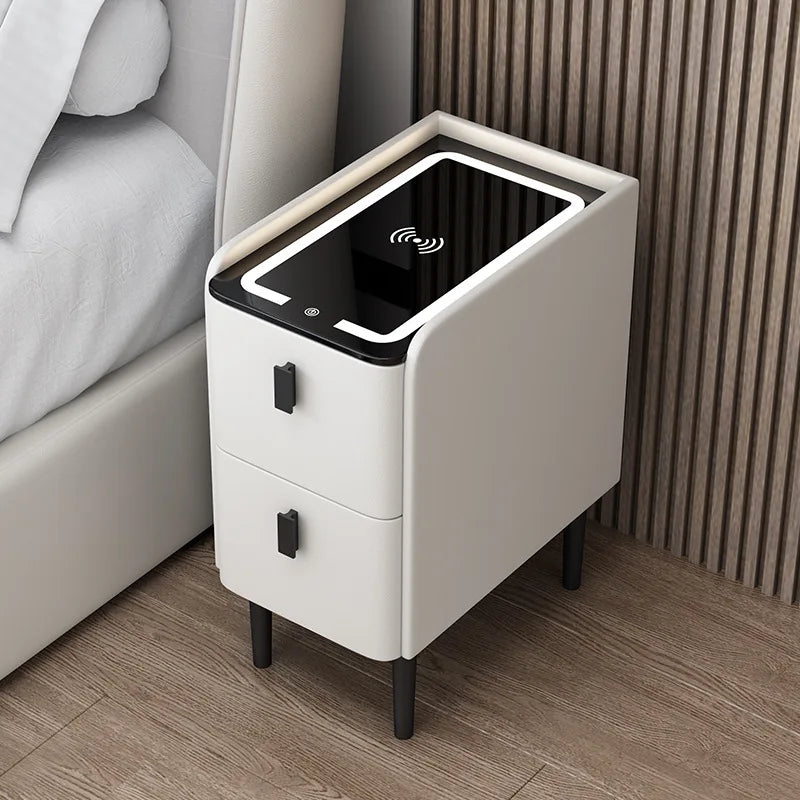 Solid Wood Bedside Table Nordic Style Smart Bedroom
