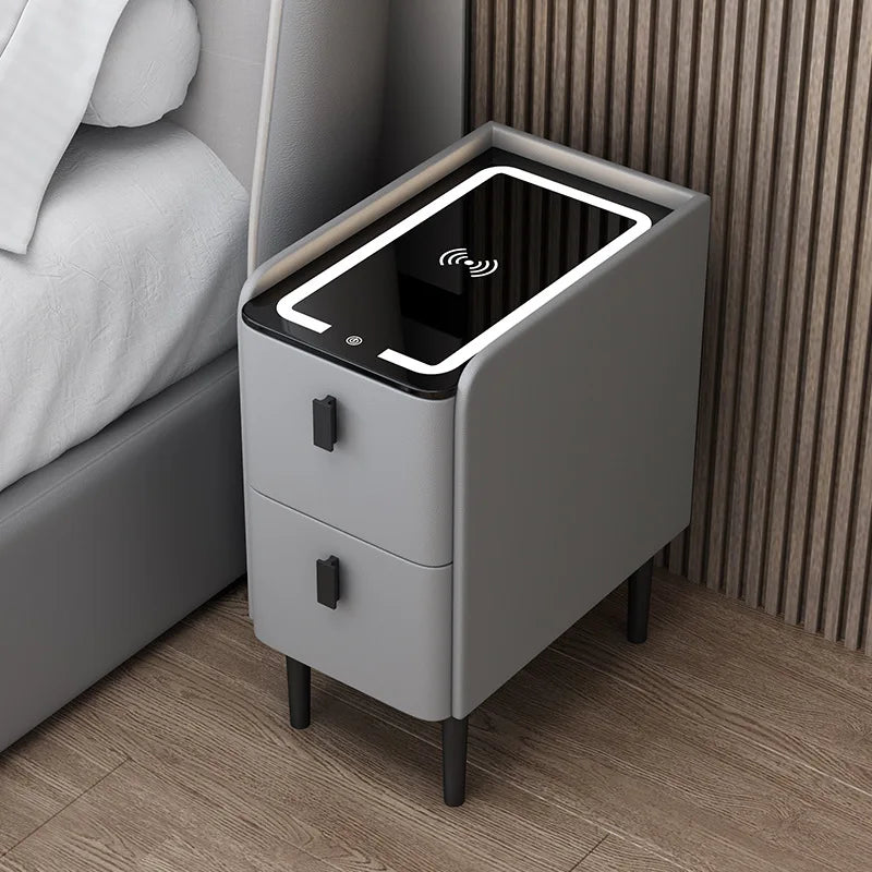 Solid Wood Bedside Table Nordic Style Smart Bedroom