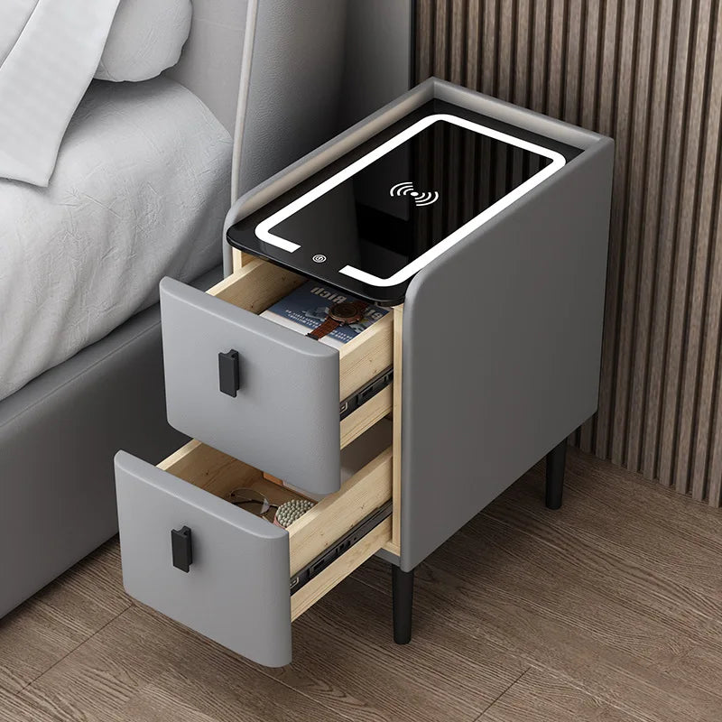 Solid Wood Bedside Table Nordic Style Smart Bedroom
