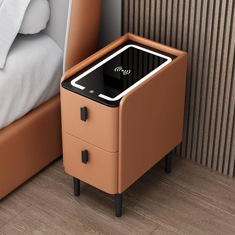 Solid Wood Bedside Table Nordic Style Smart Bedroom