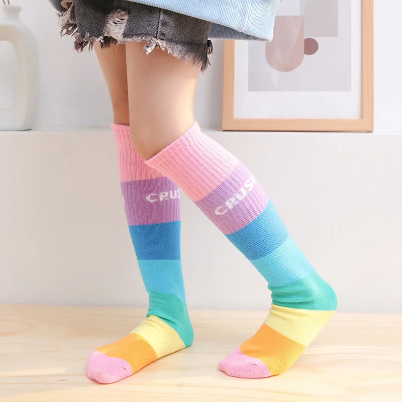 Spring Autumn Girls Cotton Socks Rainbow Multicolor Kids