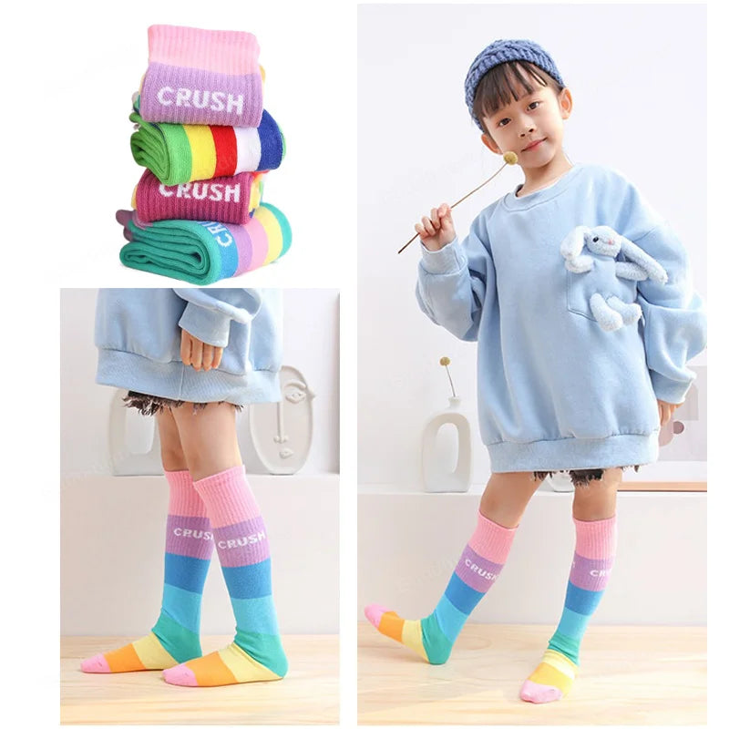 Spring Autumn Girls Cotton Socks Rainbow Multicolor Kids