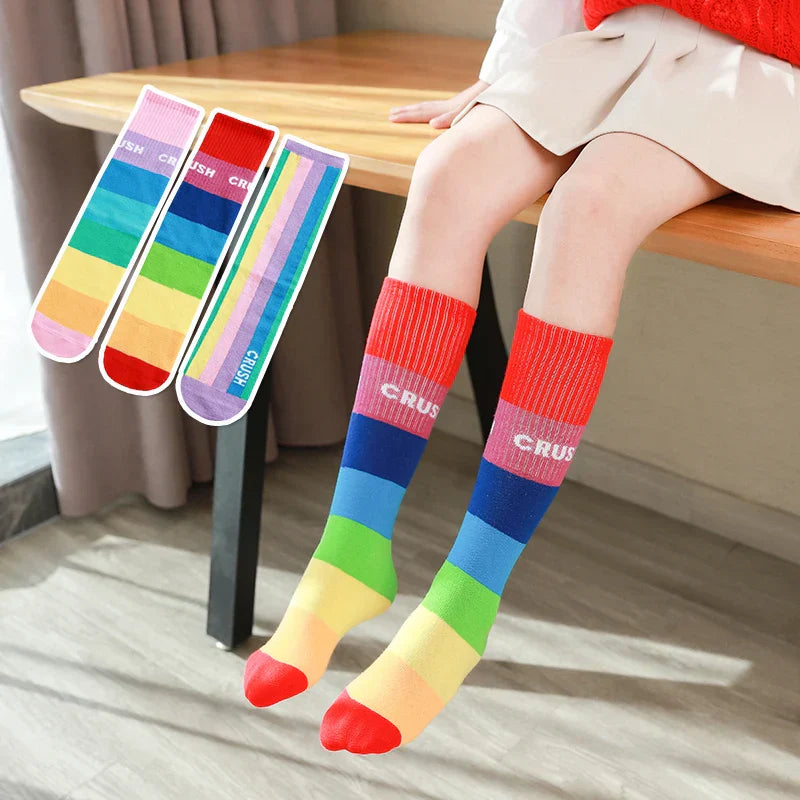 Spring Autumn Girls Cotton Socks Rainbow Multicolor Kids