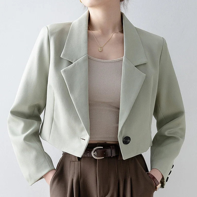 Suit Jacket Women Short Blazer Solid Long Sleeve