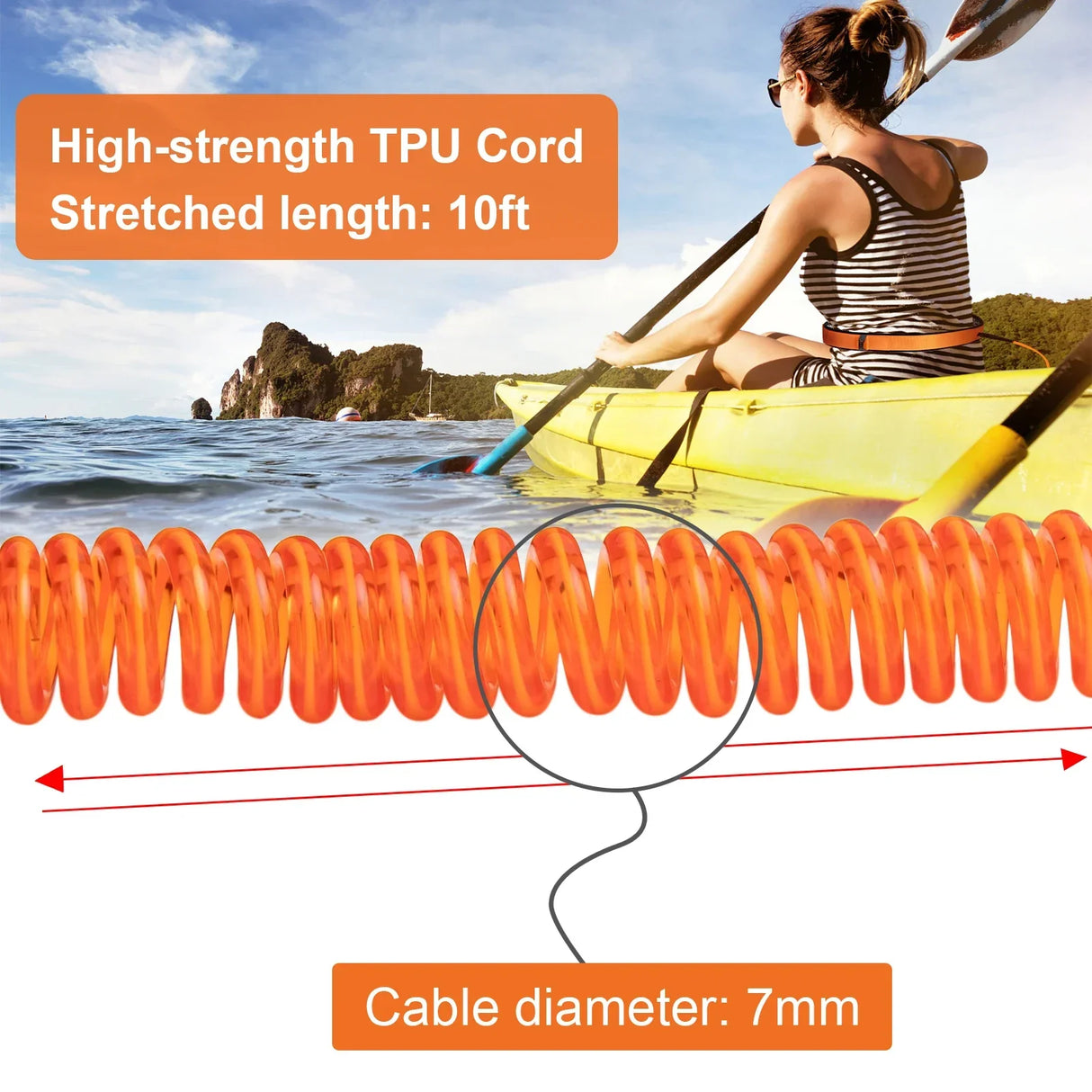 Surfboard Waist Leash 7mm Thick 10ft Coiled Surf