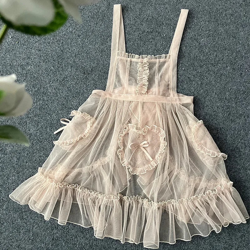 Sweet Lolita Apron Sheer Cover up Dress w.