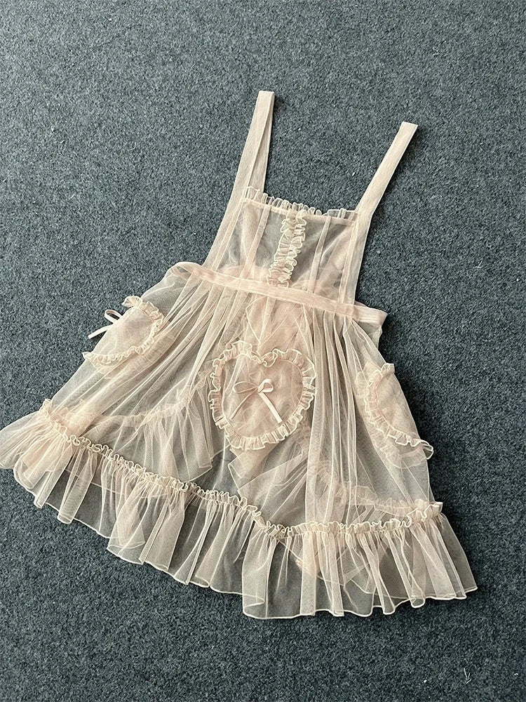 Sweet Lolita Apron Sheer Cover up Dress w.