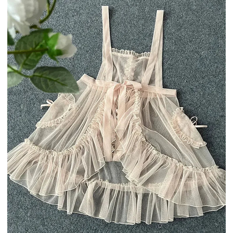 Sweet Lolita Apron Sheer Cover up Dress w.