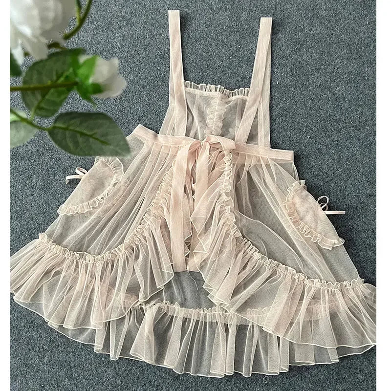 Sweet Lolita Apron Sheer Cover up Dress w.