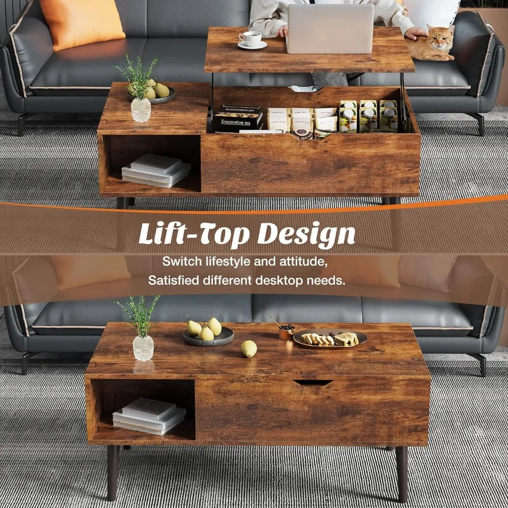 Sweetcrispy Coffee Table Brown, Living Room Lift Coffee