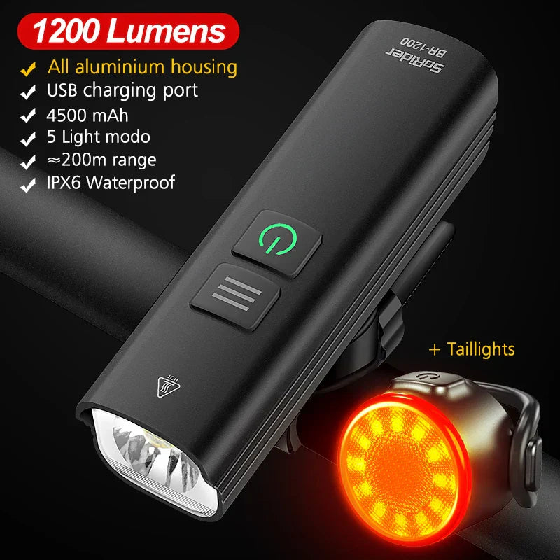 TOPRIDER Bicycle Light 1200LM T6 LED Rechargeable Set