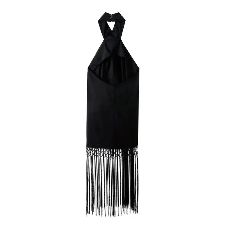 TRAF Fringing Halter Dresses for Women 2023 Black