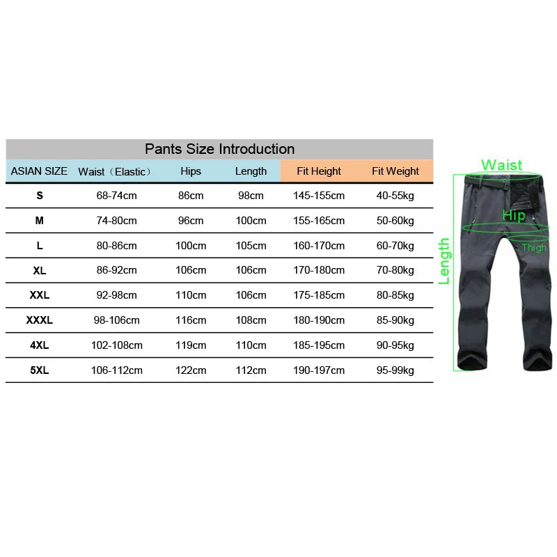 TRVLWEGO Warm Winter Men Soft Shell Pants Travel