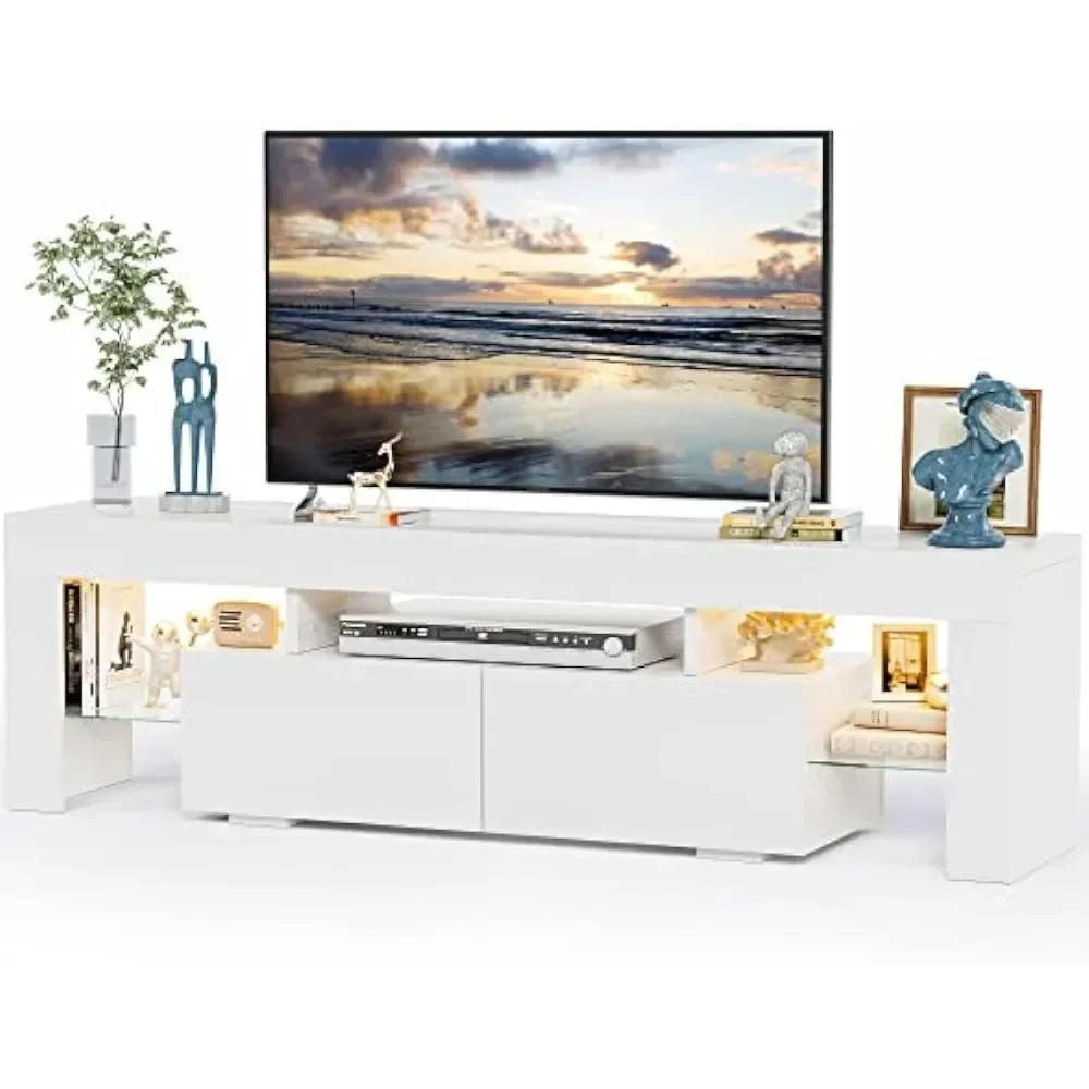 TV Stand with LED Lights, Entertainment Center Media and Open Shelf Console Table Storage Desk ,up to 75 Inch TV
