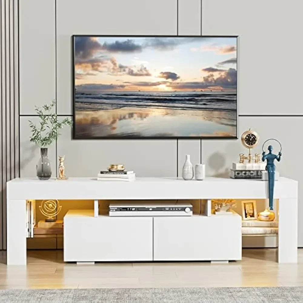 TV Stand with LED Lights, Entertainment Center Media and Open Shelf Console Table Storage Desk ,up to 75 Inch TV