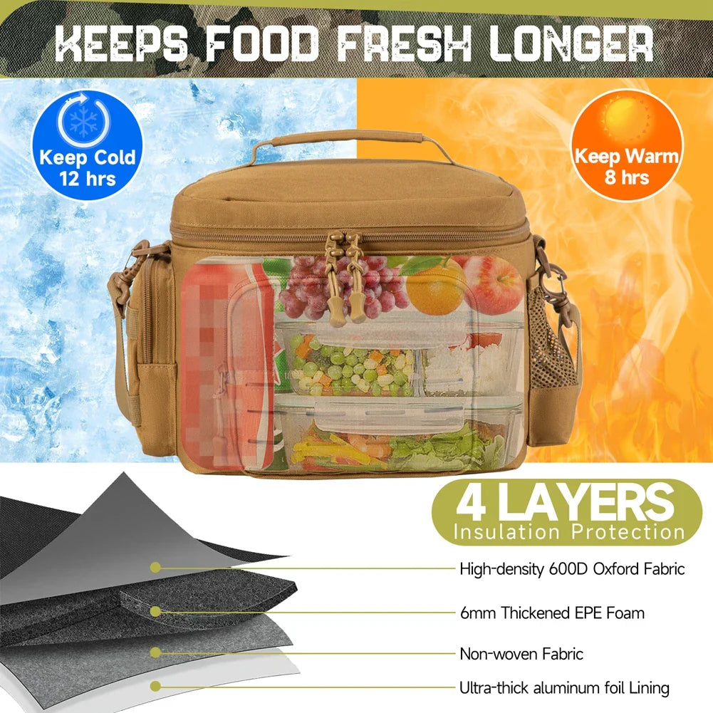 Tactical Lunch Bag for Men Military Heavy Duty Lunch Box Work Leakproof Insulated Durable Thermal Cooler Bag Meal Camping Picnic