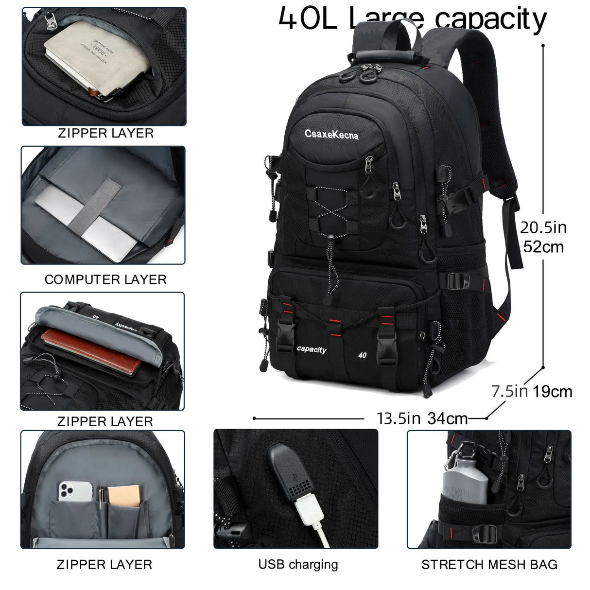 Travel backpack 40L waterproof lightweight outdoor hiking men's