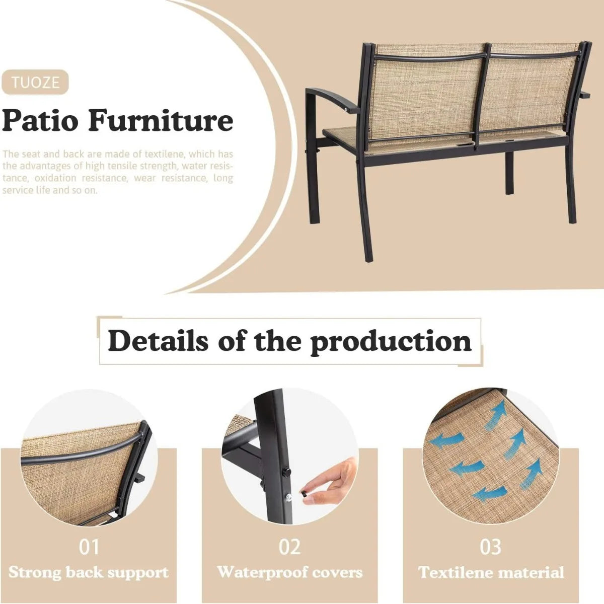 Tuoze 4 Pieces Outdoor Patio Furniture Conversation Glass
