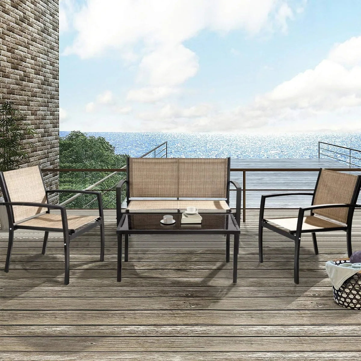 Tuoze 4 Pieces Outdoor Patio Furniture Conversation Glass