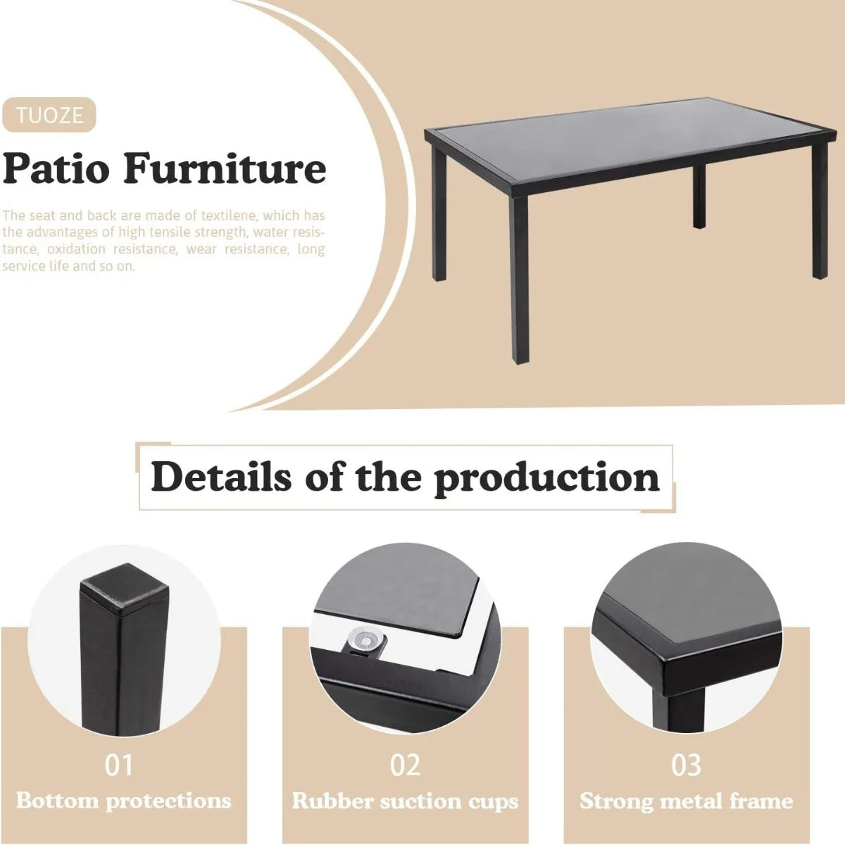 Tuoze 4 Pieces Outdoor Patio Furniture Conversation Glass