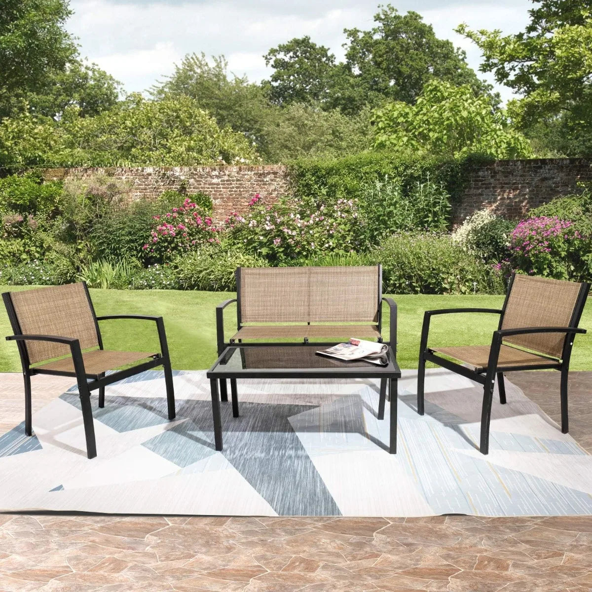Tuoze 4 Pieces Outdoor Patio Furniture Conversation Glass