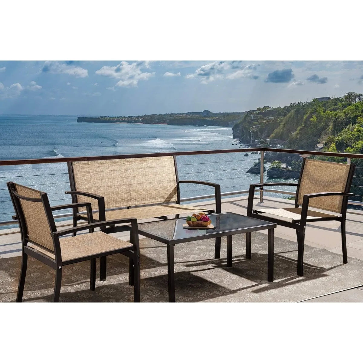 Tuoze 4 Pieces Outdoor Patio Furniture Conversation Glass