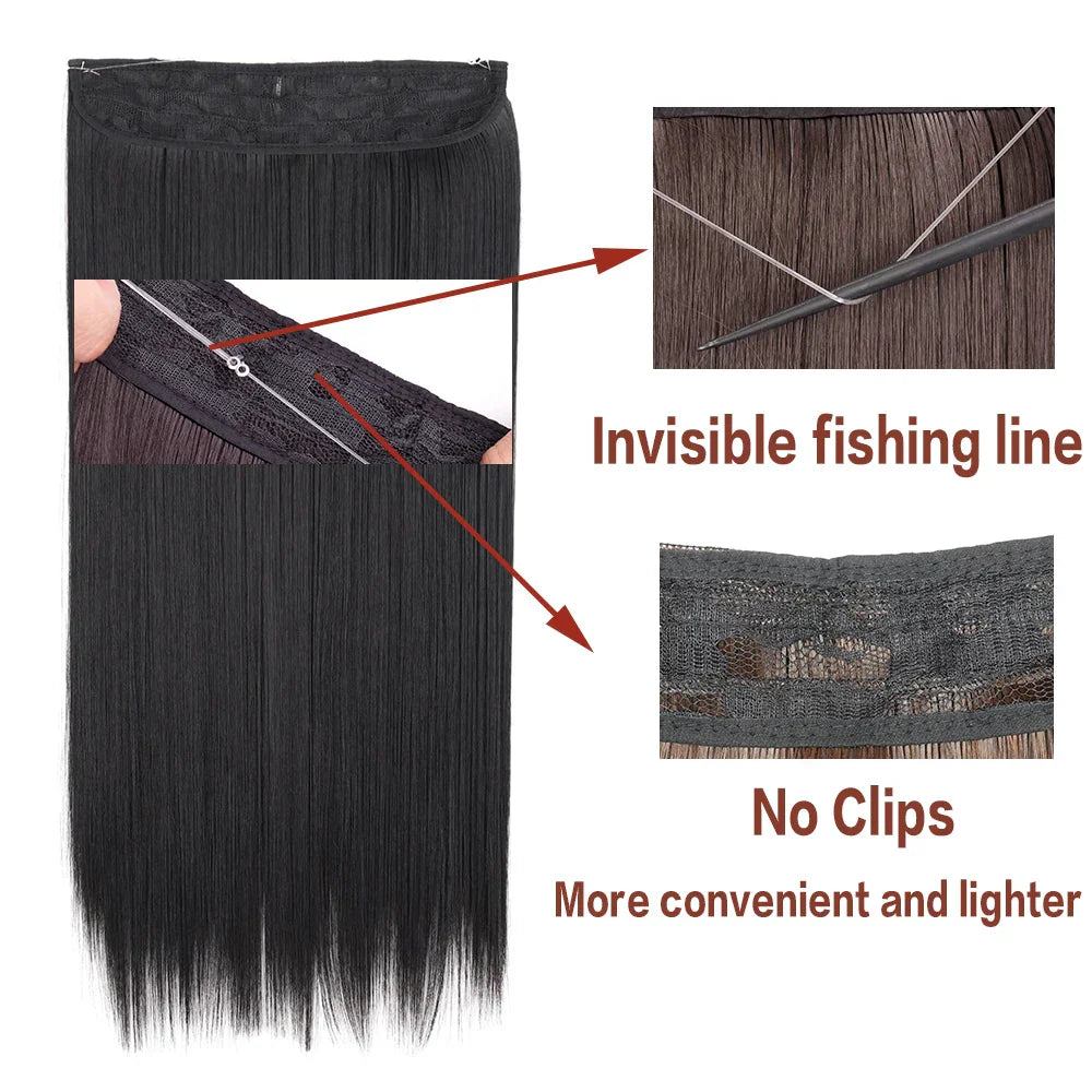 MERISIHAIR Synthetic No Clip Invisible Wire Hair Extensions