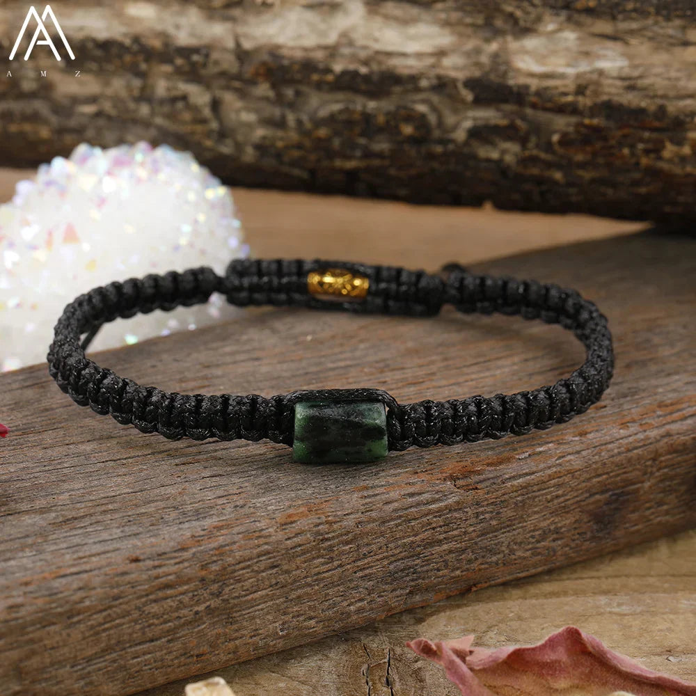 Natural Black Tourmaline Single Beads Woven Adjustable Bracelet