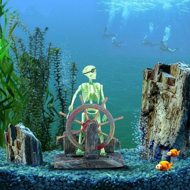 Pirate Captain Aquarium Artificial Ornament Landscape Skeleton on
