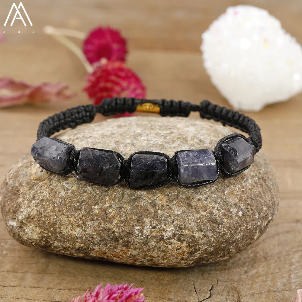 Natural Black Tourmaline Nugget Beads Knotted Handmade Woven