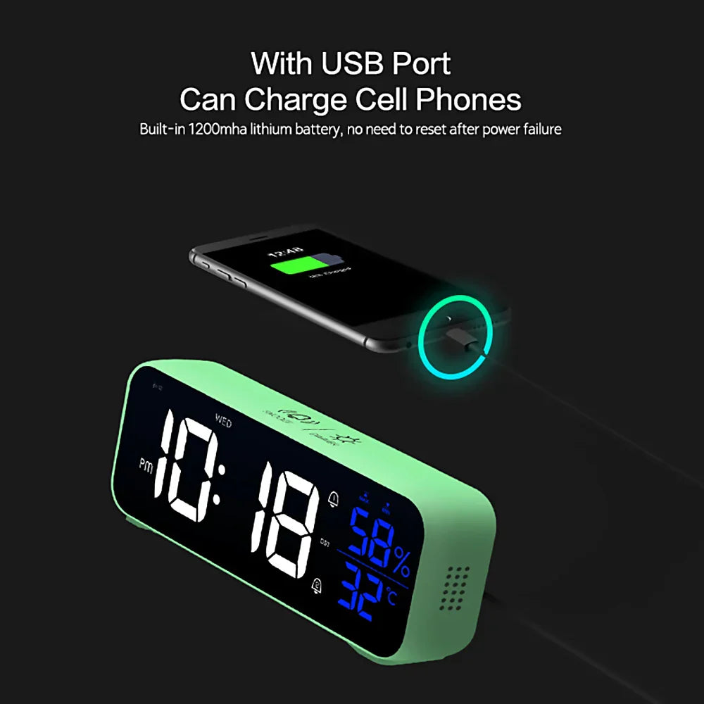 Music LED Digital Alarm Clock Voice Control Temperature