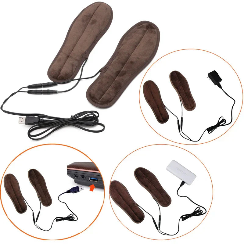 USB Electric Powered Plush Fur Heating Insoles Winter