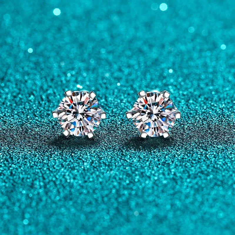 KNOBSPIN Moissanite Stud Earrings 18K White Gold Plated