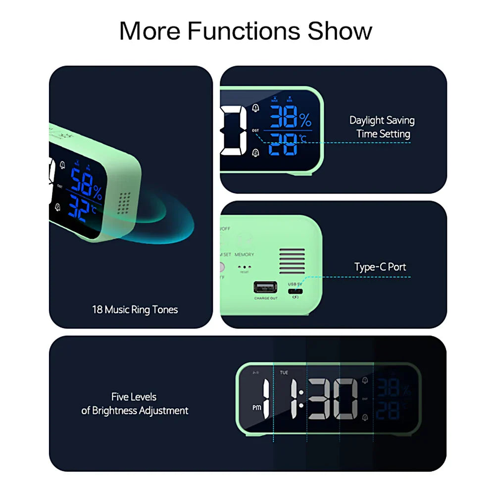 Music LED Digital Alarm Clock Voice Control Temperature
