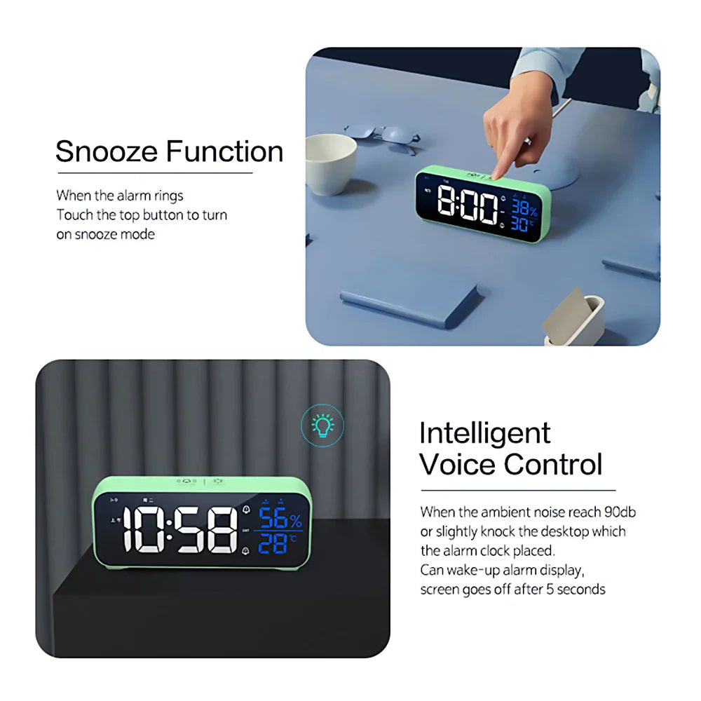 Music LED Digital Alarm Clock Voice Control Temperature