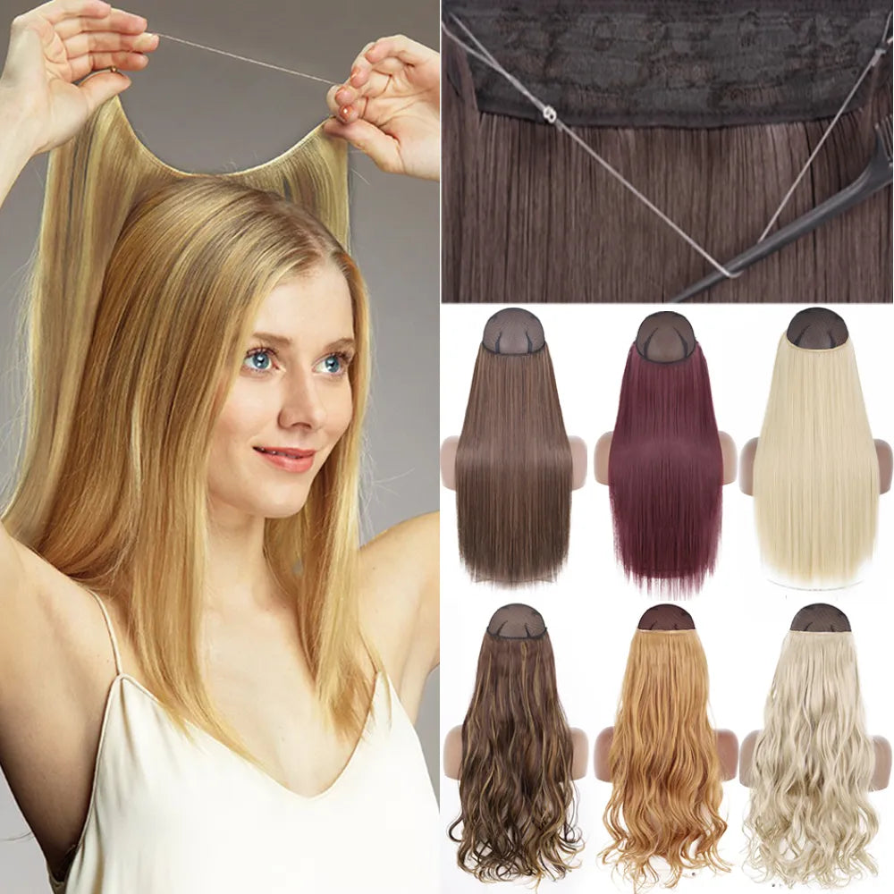 MERISIHAIR Synthetic No Clip Invisible Wire Hair Extensions