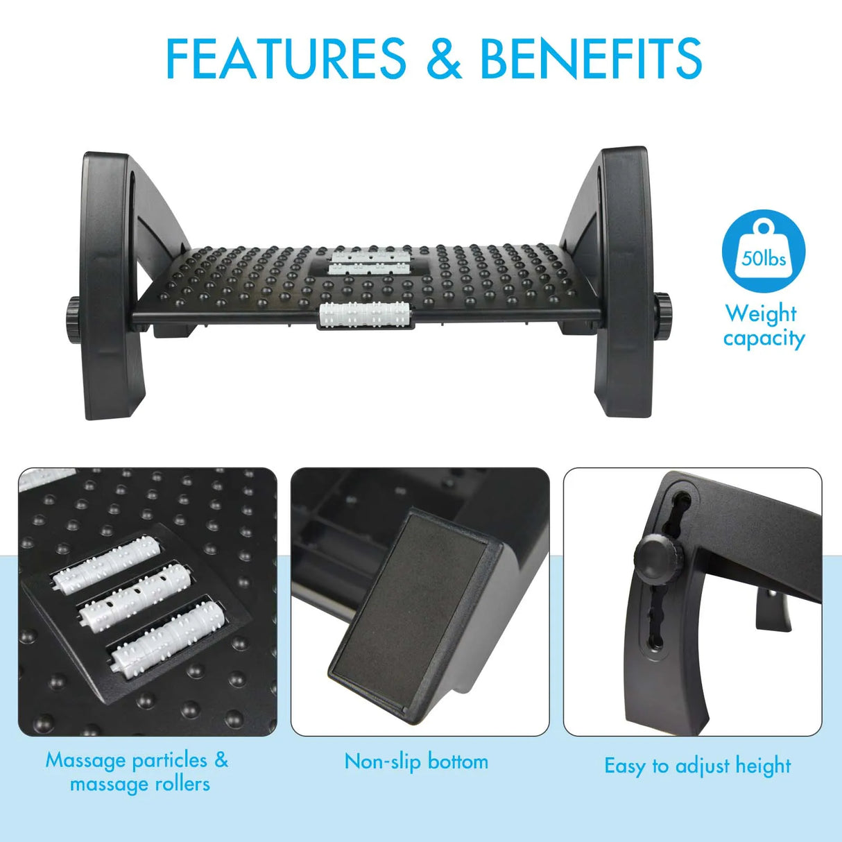 Under Desk Footrest with Massage Surface Ergonomic 6