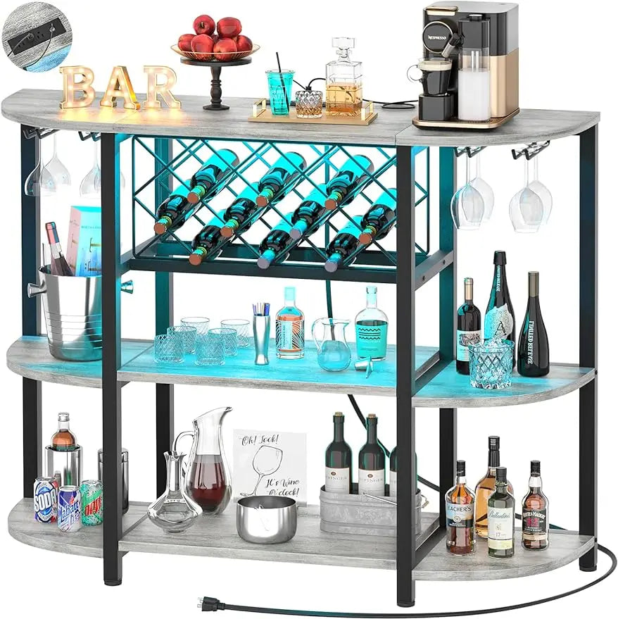 Unikito 4-Tier Metal Coffee Bar Cabinet with Outlet