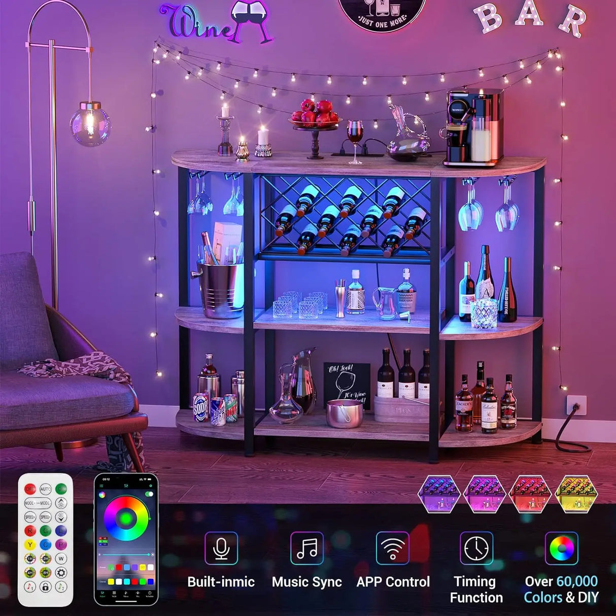 Unikito 4-Tier Metal Coffee Bar Cabinet with Outlet