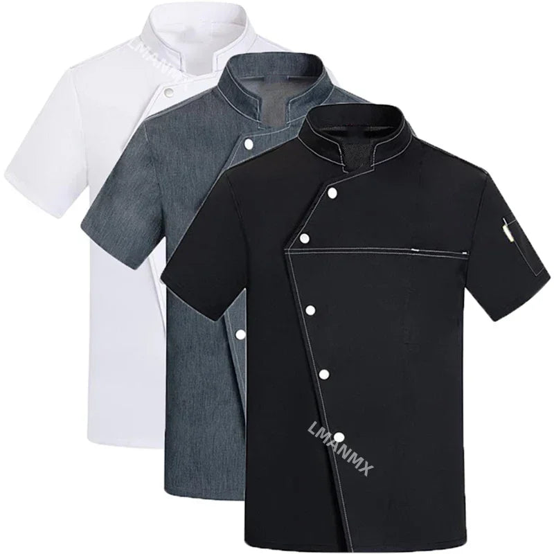 Unisex Chef Jacket Short Sleeve Kitchen Cook Coat