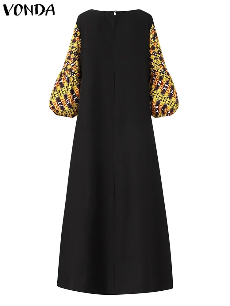 VONDA Plus Size 5XL Dress Women Long Maxi