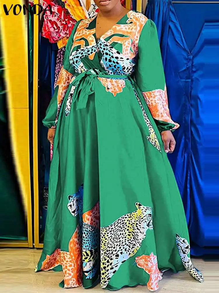 VONDA Plus Size Women Dress 2024 Autumn Vintage