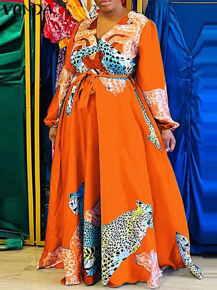 VONDA Plus Size Women Dress 2024 Autumn Vintage