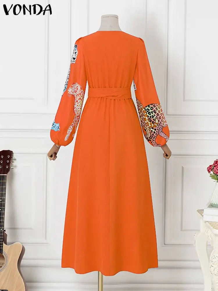 VONDA Plus Size Women Dress 2024 Autumn Vintage