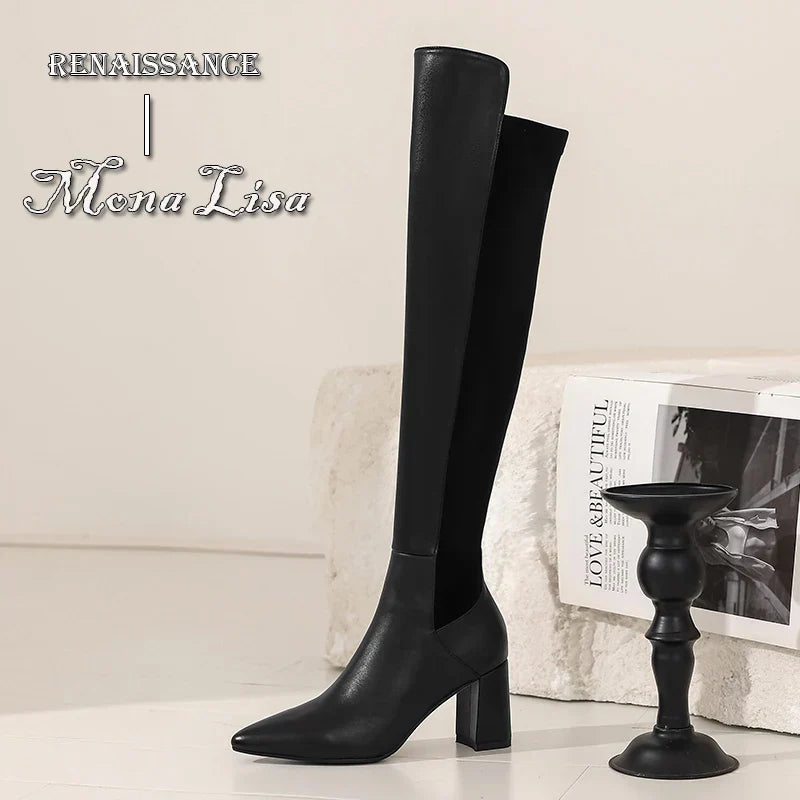 Vintage Female Over The Knee High Boots 2023 Fall Winter Newest Working Party Classic Basic Cow Leather Women's Shoes