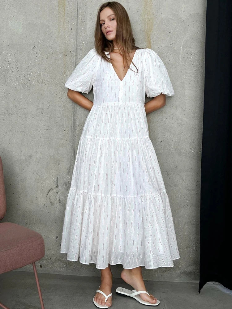 Vintage Women's Cotton Dress 100% V Neck Elegant