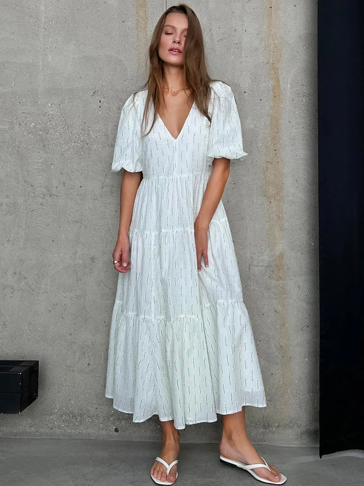 Vintage Women's Cotton Dress 100% V Neck Elegant
